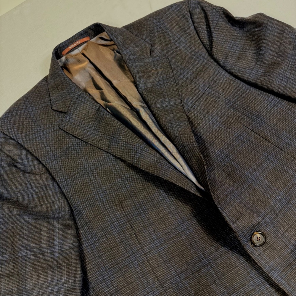 Hickey Freeman Blazer 42L Blue Grey Plaid Worsted Wool Beacon Sport Coat USA